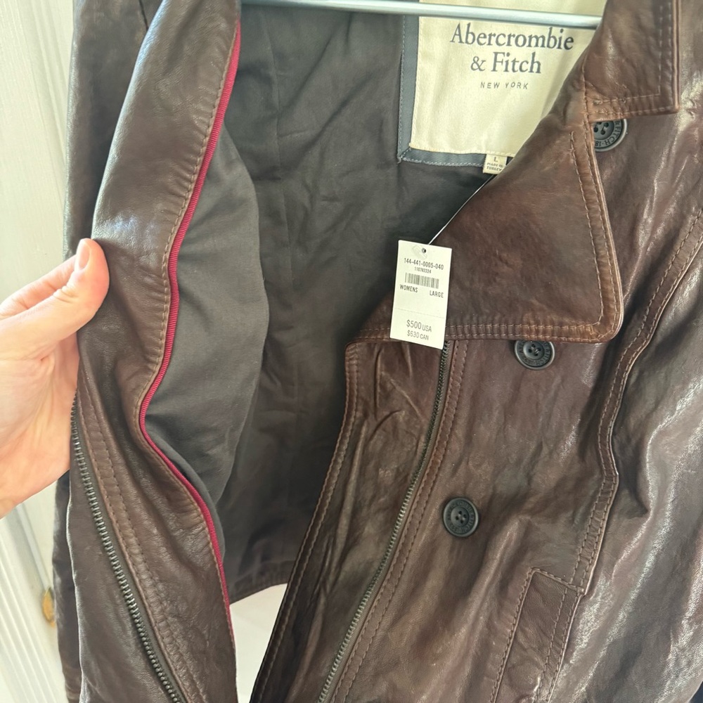 BNWT Y2K Abercrombie & Fitch Mia Leather Jacket Brown Genuine Leather Sz L - Picture 11 of 15